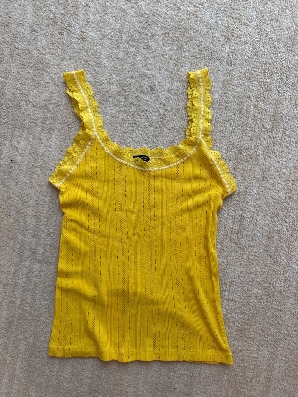 MIMI & COCO Yellow Lace-Trim Ribbed Camisole